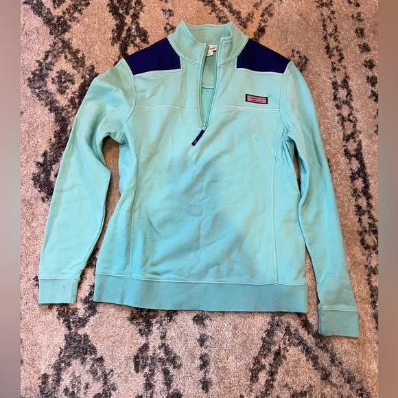 Vineyard vines quarter zip pullover teal/turquoise blue and navy xs - Picture 2 of 4
